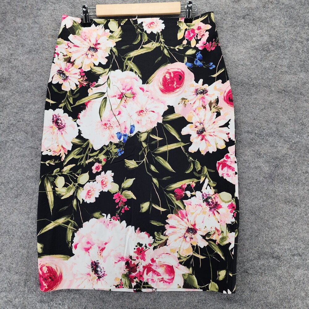 7th Ave New York Company Skirt Womens 10 Midi Pencil Black Floral